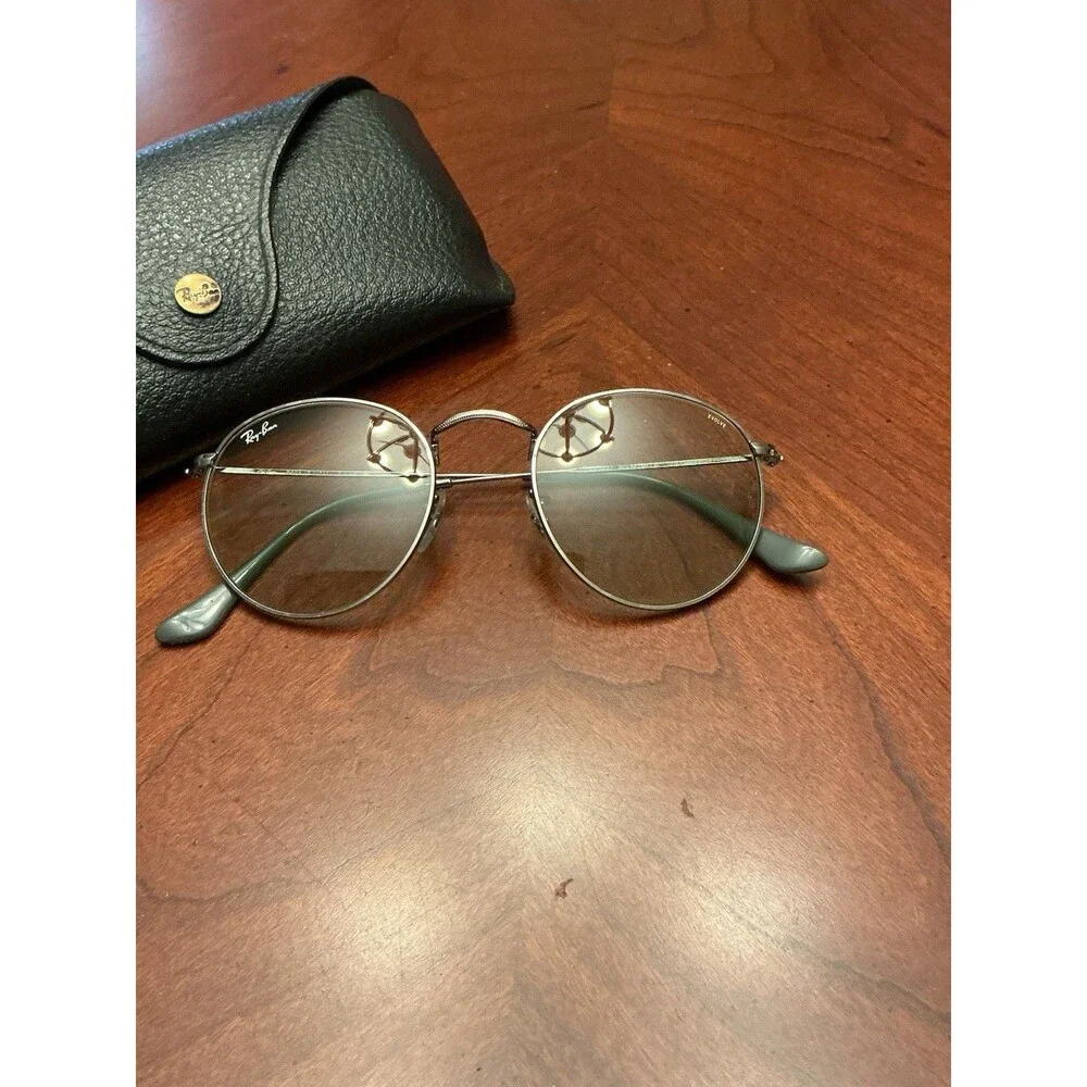 Ray-Ban Round Metal RB3447 Silver Metal Frame Gray Tinted Glass Lens w/ Case 15
